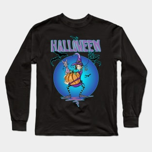 Cute Halloween Witch And Cat Long Sleeve T-Shirt